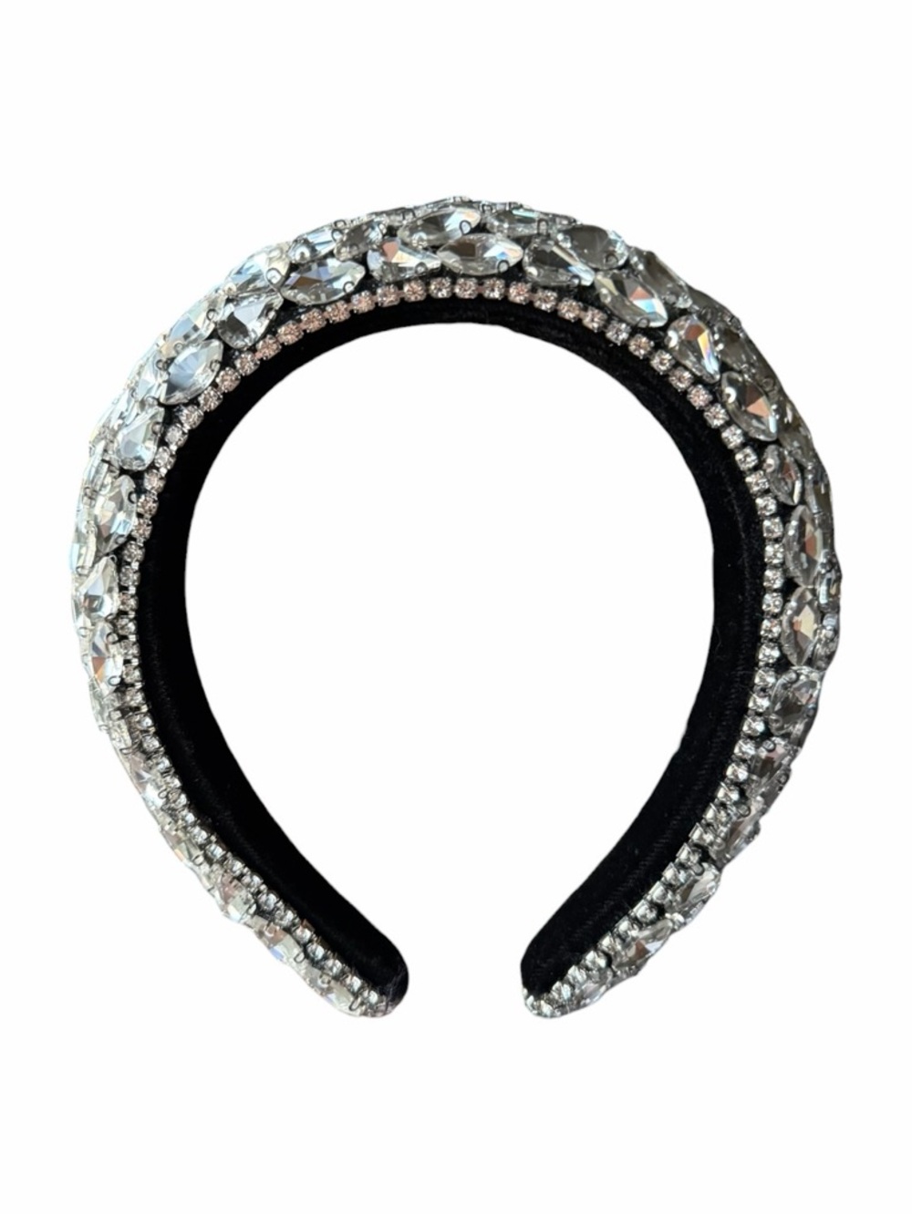 Crystal Rhinestone Padded Headband Silver Statement Wide Glam Hairpiece - Picture 6 of 9